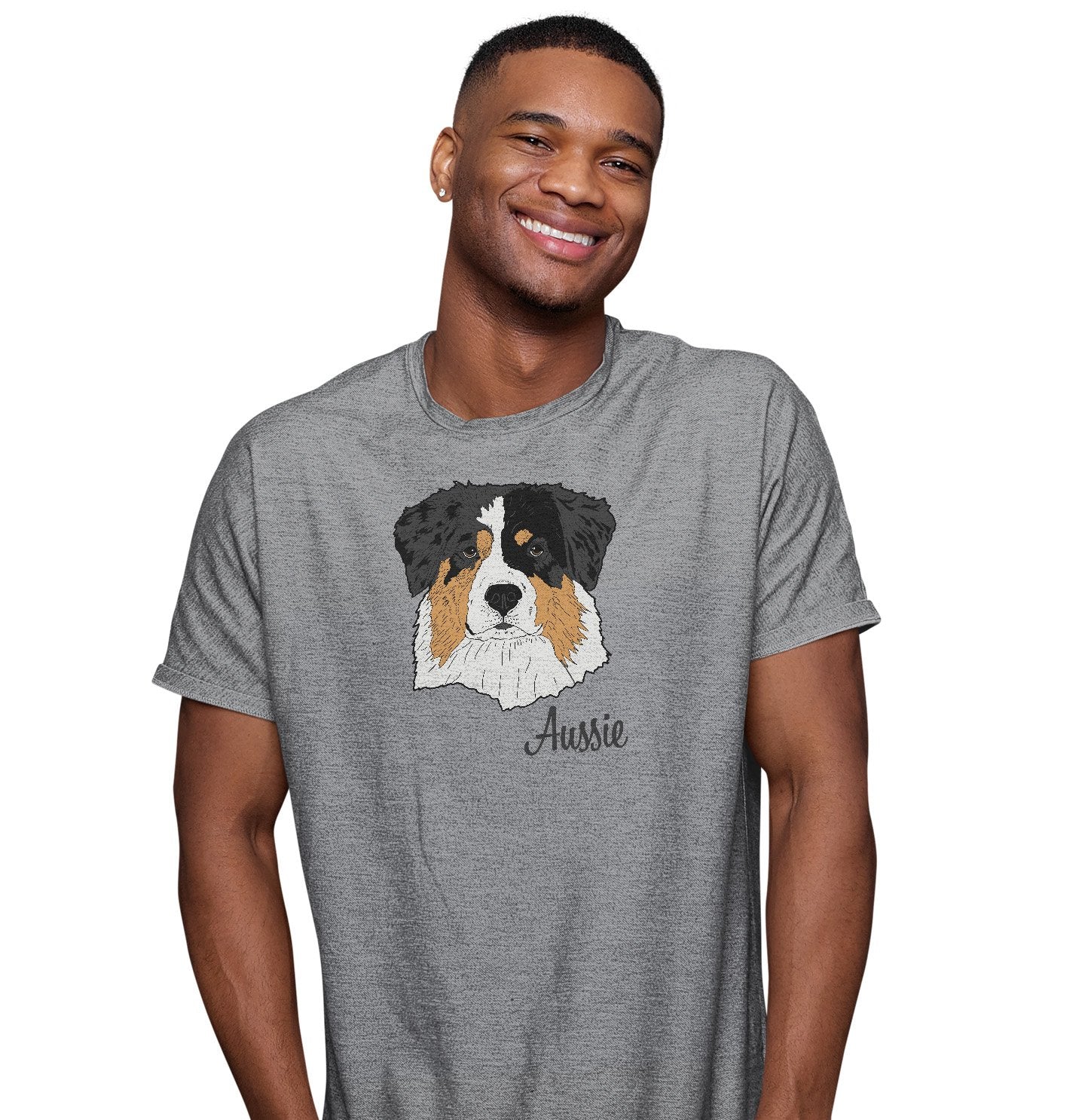 Tri-Color Aussie Headshot - Adult Unisex T-Shirt