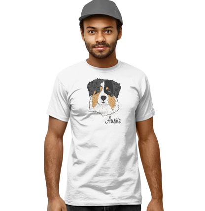 Tri-Color Aussie Headshot - Adult Unisex T-Shirt