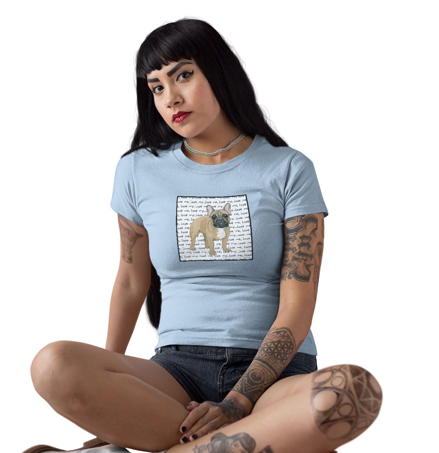 Fawn Frenchie Love Text - Women's Fitted T-Shirt