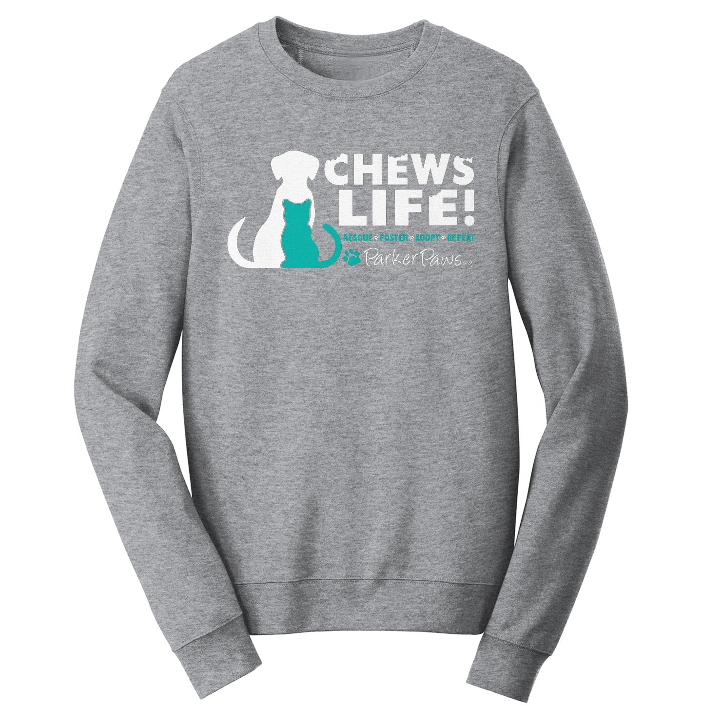 Parker Paws Logo Chews Life - Adult Unisex Crewneck Sweatshirt