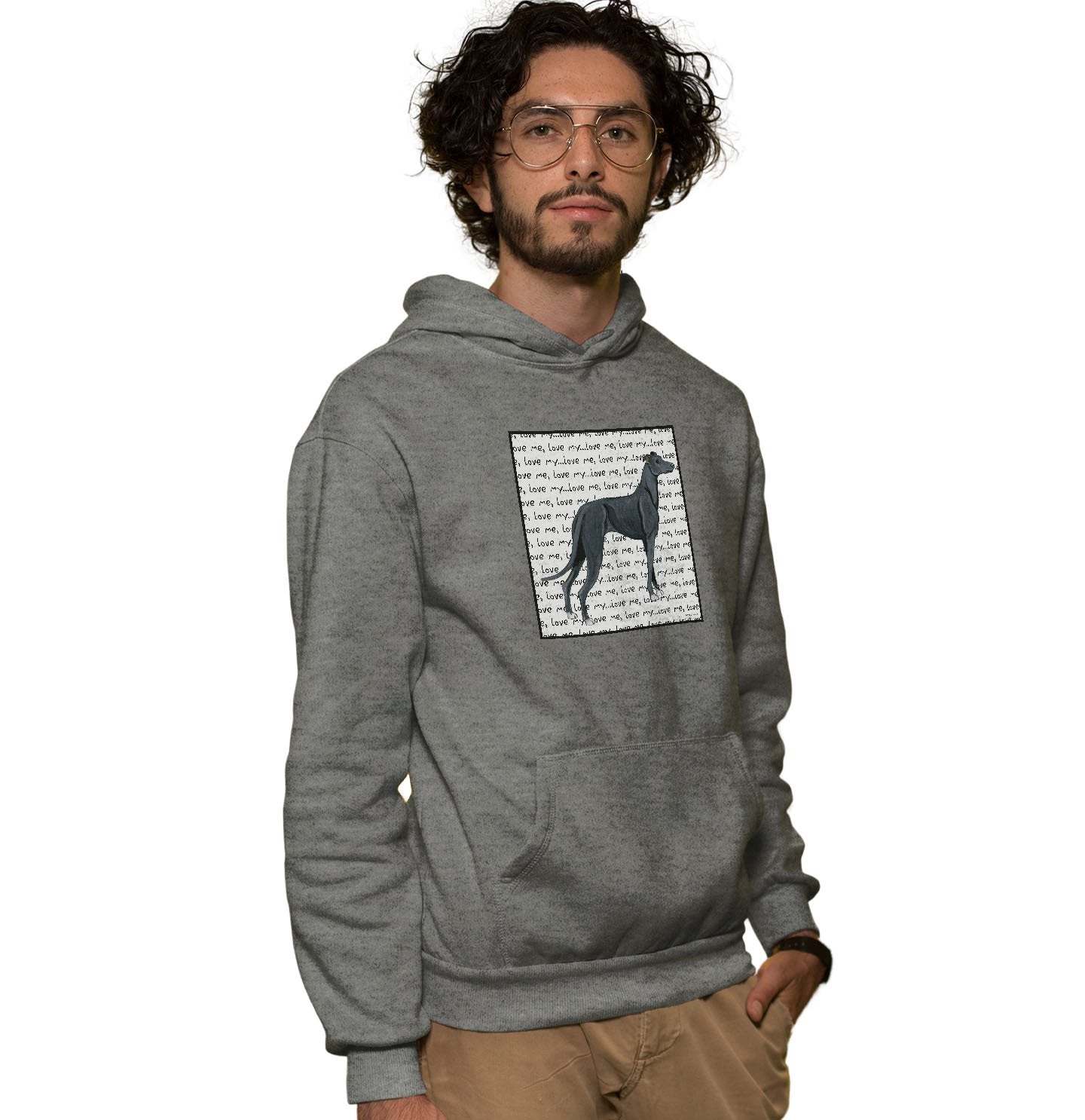 Animal Pride - Black Greyhound Love Text - Adult Unisex Hoodie Sweatshirt