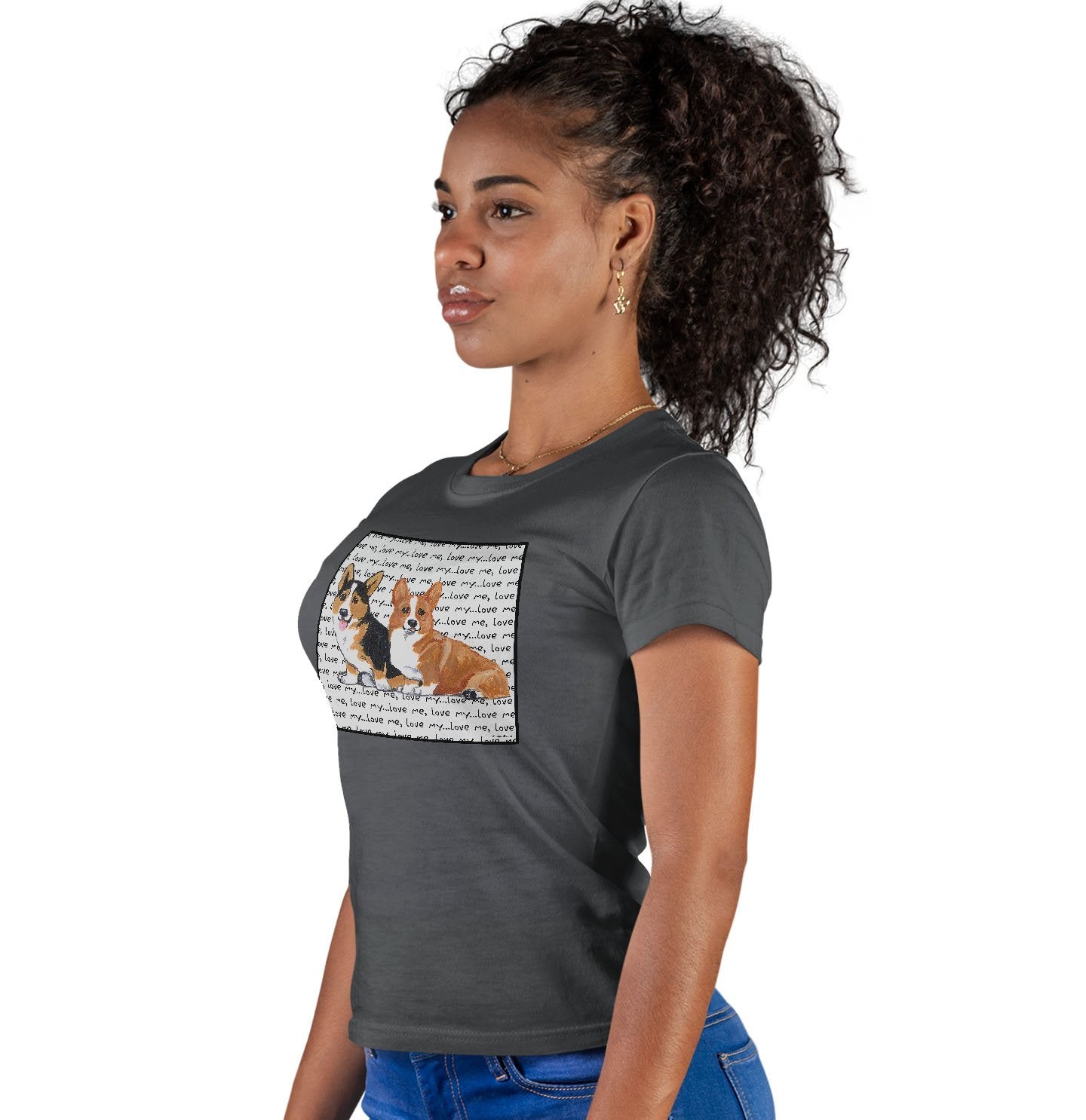 Two Corgi Love Text - Women's Fitted T-Shirt