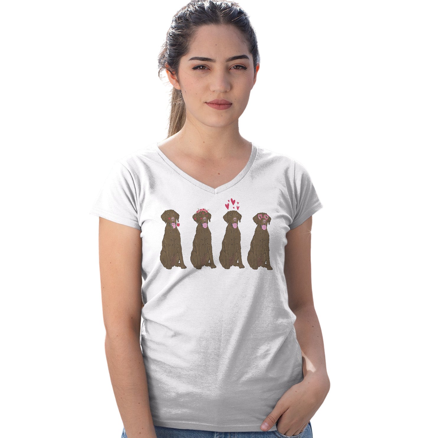 Animal Pride - Chocolate Lab Love Line Up - Women's V-Neck T-Shirt