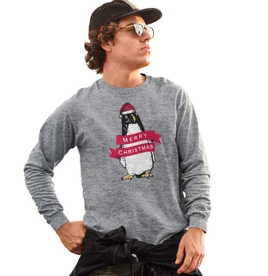 Animal Pride - Merry Christmas Penguin - Adult Unisex Long Sleeve T-Shirt