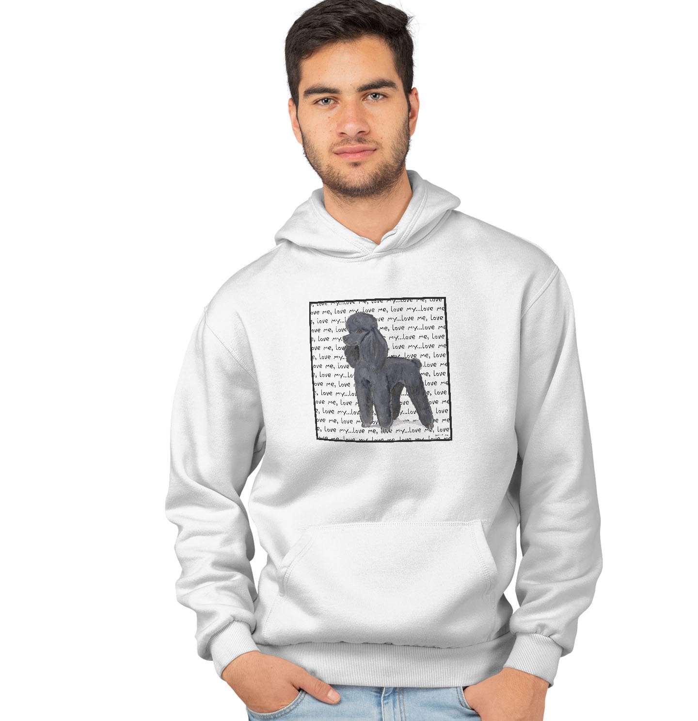 Black Poodle Love Text - Adult Unisex Hoodie Sweatshirt