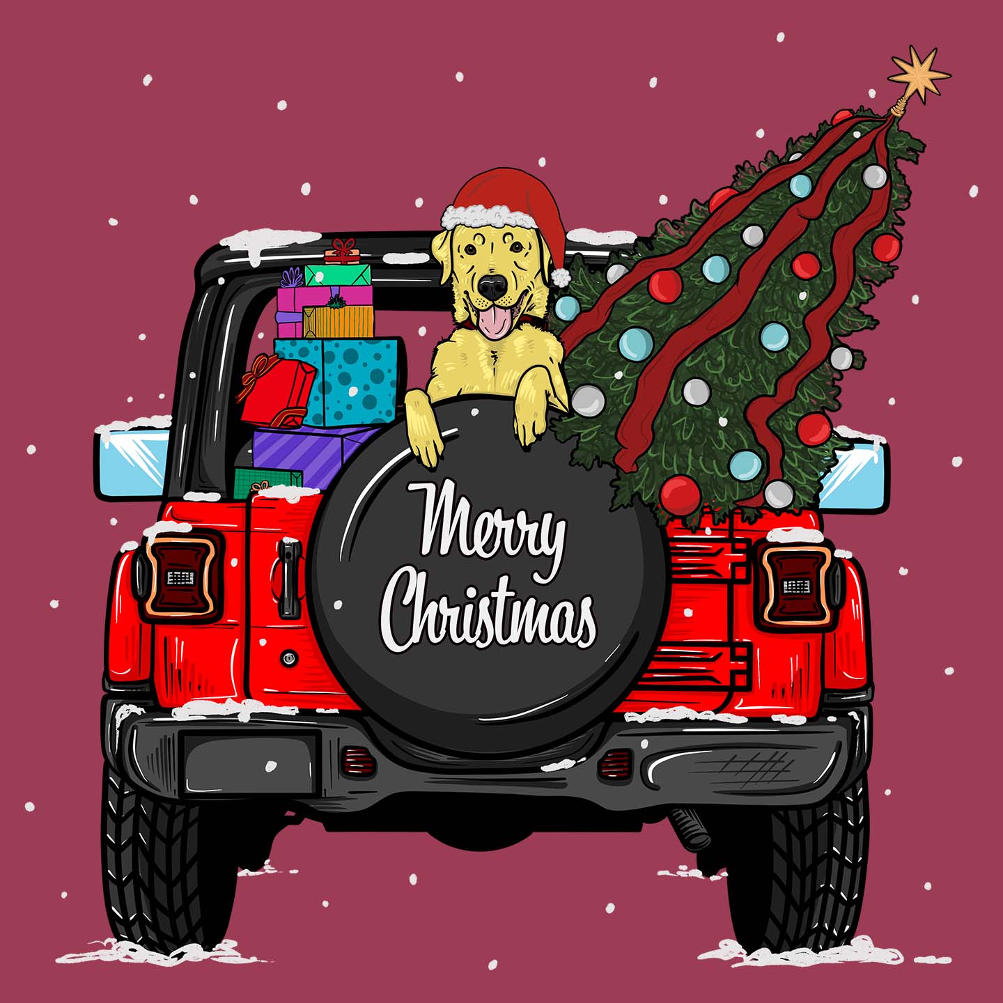 Christmas Jeep Yellow Lab - Adult Unisex Hoodie Sweatshirt