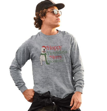 Merry Woofmas Pit Bull - Adult Unisex Long Sleeve T-Shirt