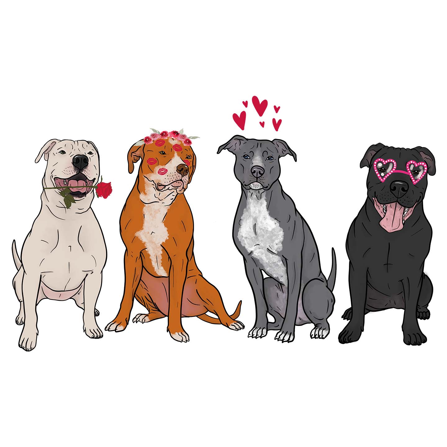 Pit Bull Love Line Up - Women's V-Neck T-Shirt