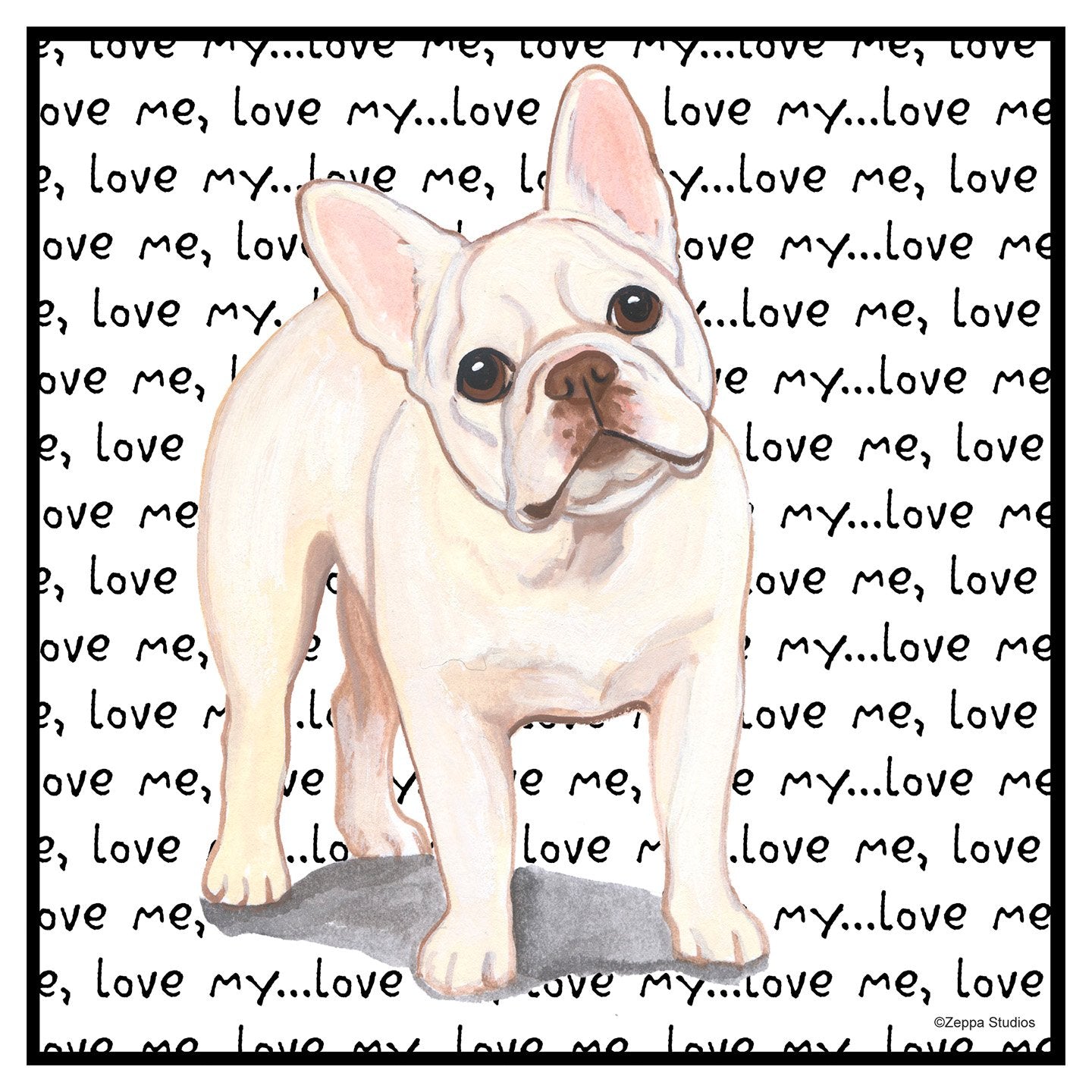 Cream Frenchie Love Text - Adult Unisex T-Shirt