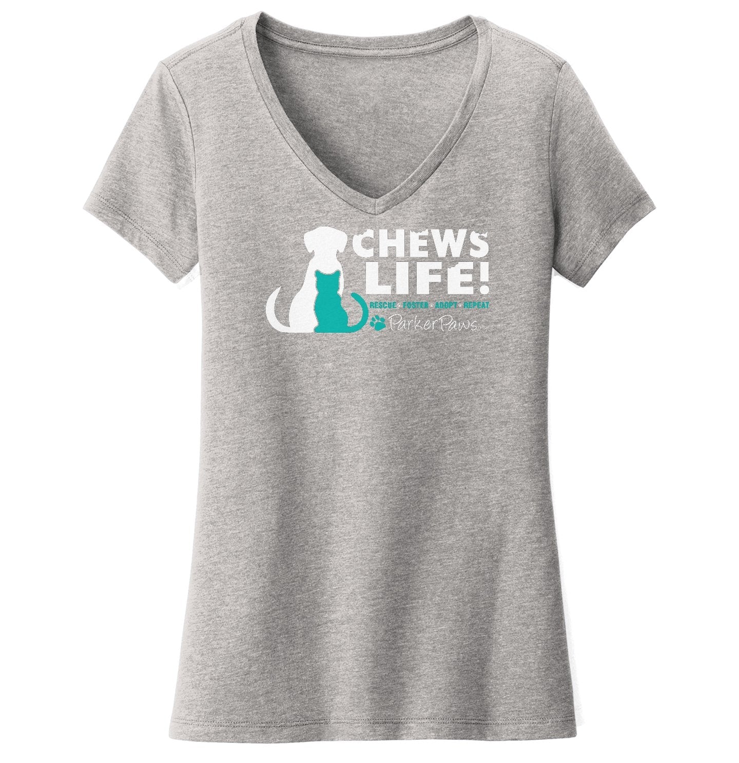 Parker Paws Logo Chews Life - Women's V-Neck T-Shirt