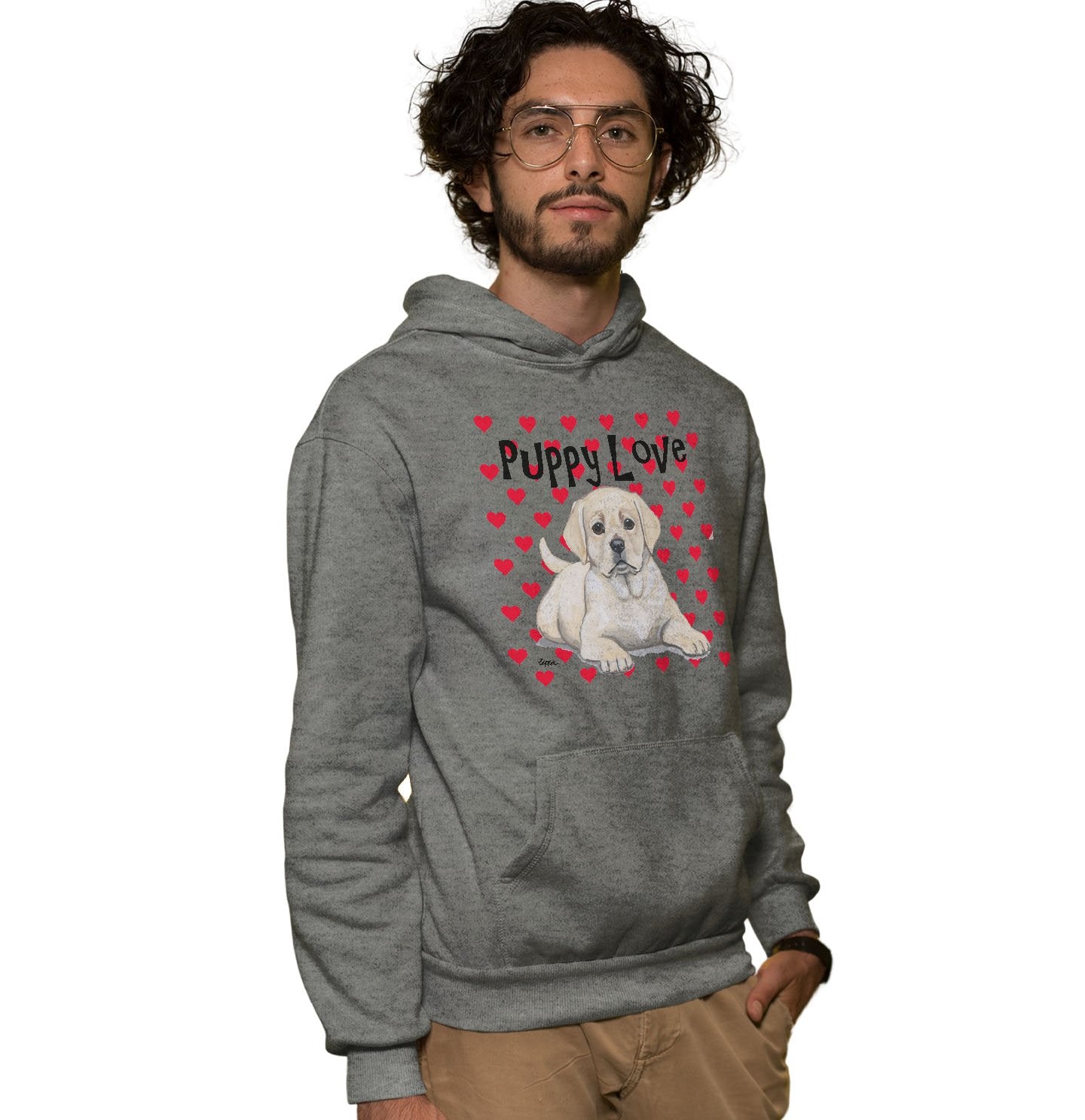 Yellow Lab Puppy Love - Adult Unisex Hoodie Sweatshirt