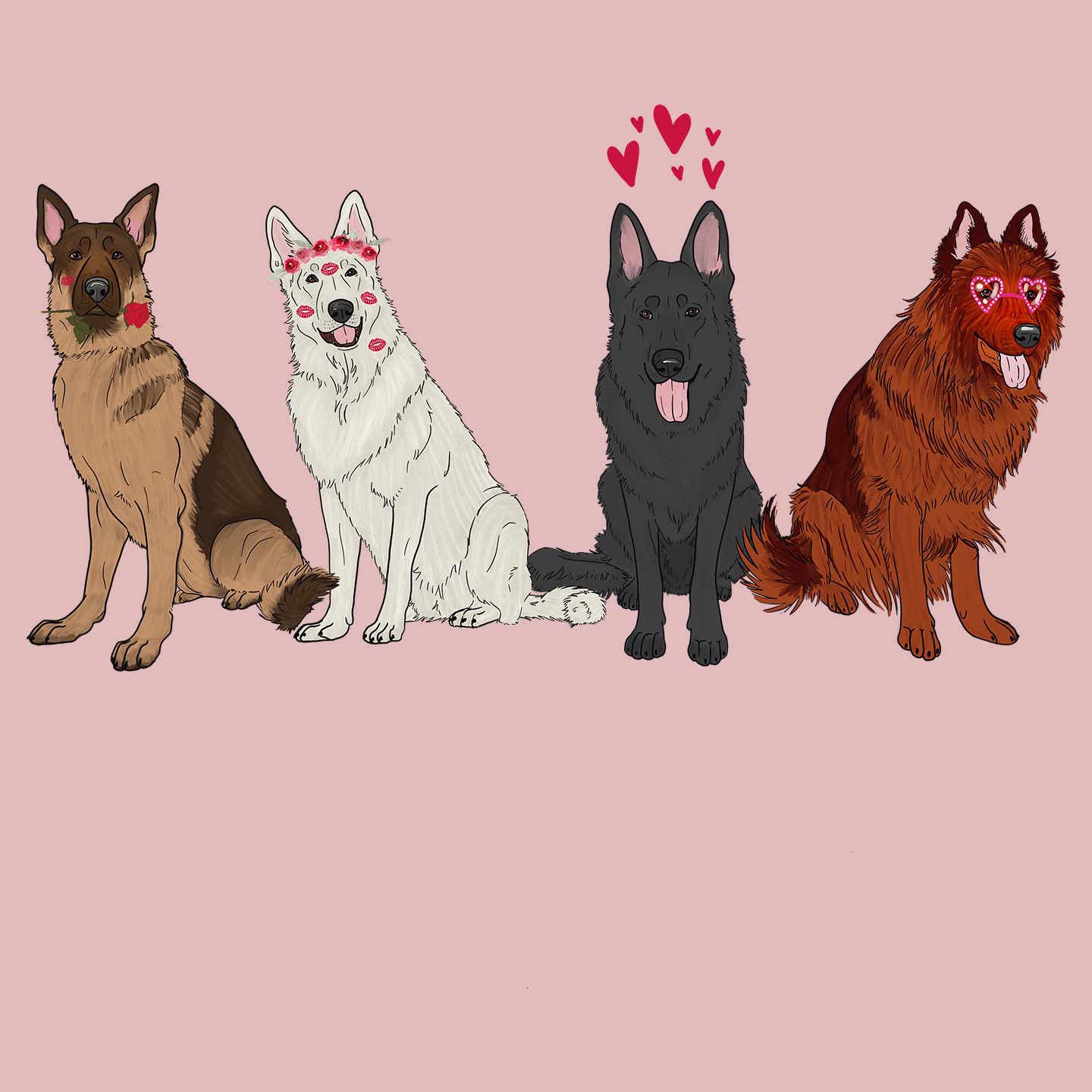 German Shepherd Love Line Up - Women's Fitted T-Shirt