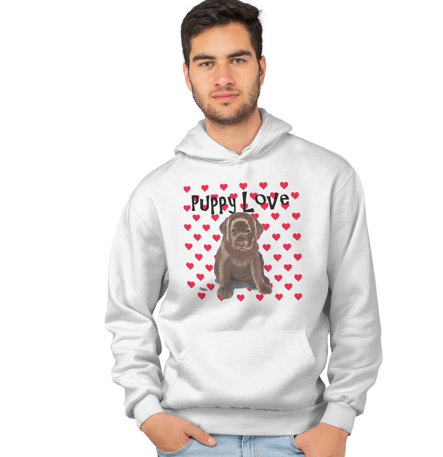 Chocolate Lab Puppy Love - Adult Unisex Hoodie Sweatshirt