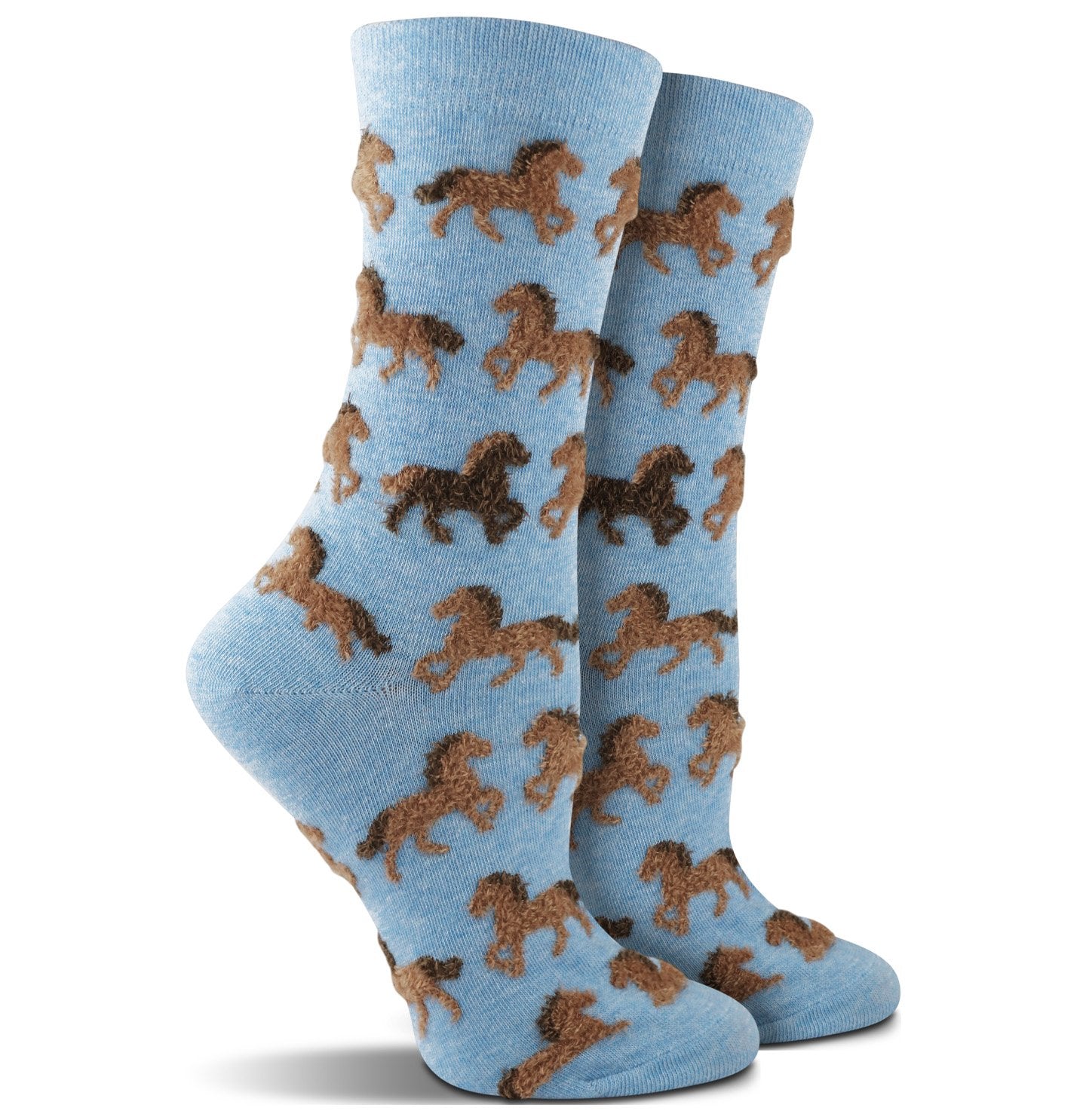 Animal Pride - Horse Pattern on Blue - Adult Cotton Crew Socks