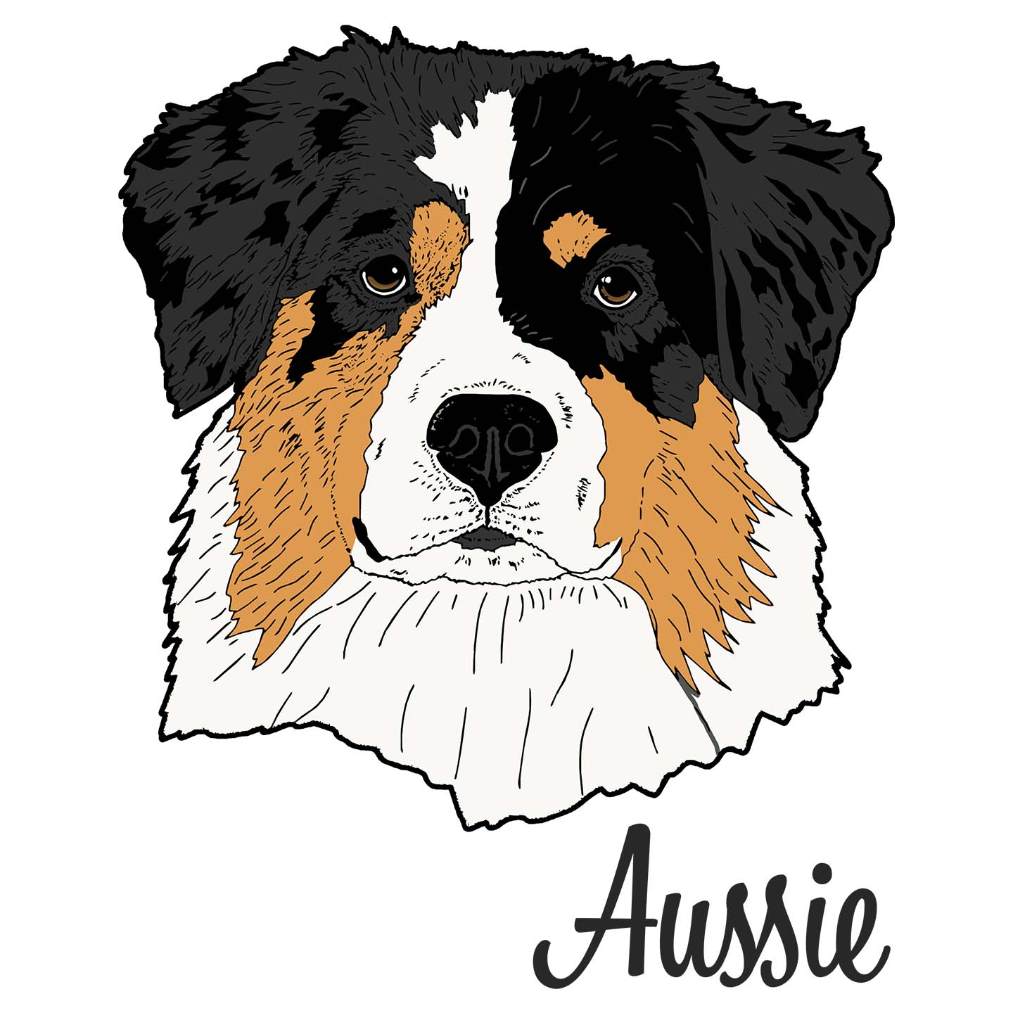 Tri-Color Aussie Headshot - Adult Unisex Hoodie Sweatshirt