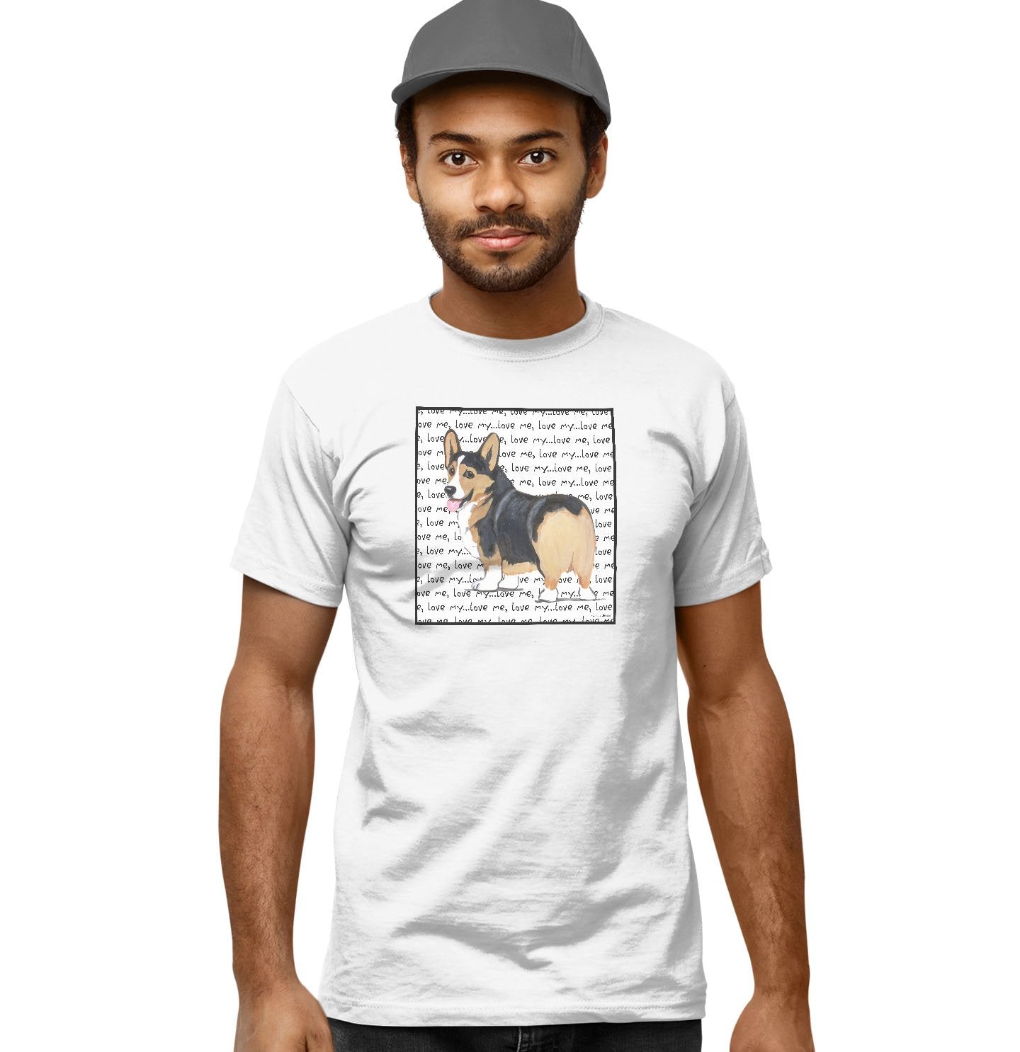 Tri Color Corgi Puppy Love Text - Adult Unisex T-Shirt