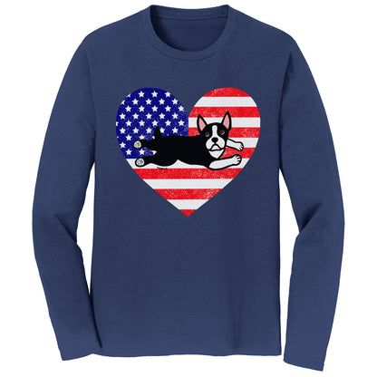 USA Flag Boston Terrier Puppy - Adult Unisex Long Sleeve T-Shirt