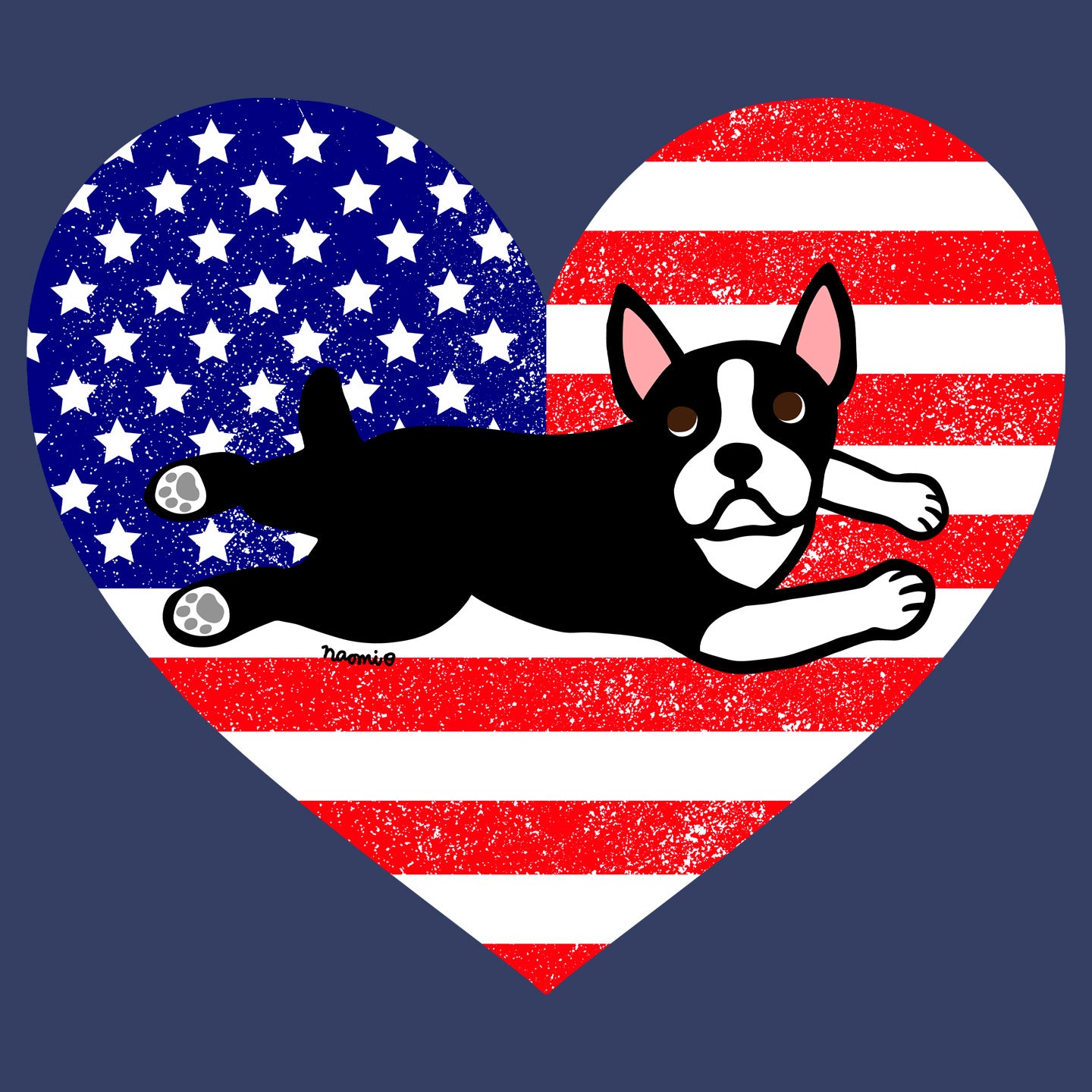 USA Flag Boston Terrier Puppy - Adult Unisex T-Shirt