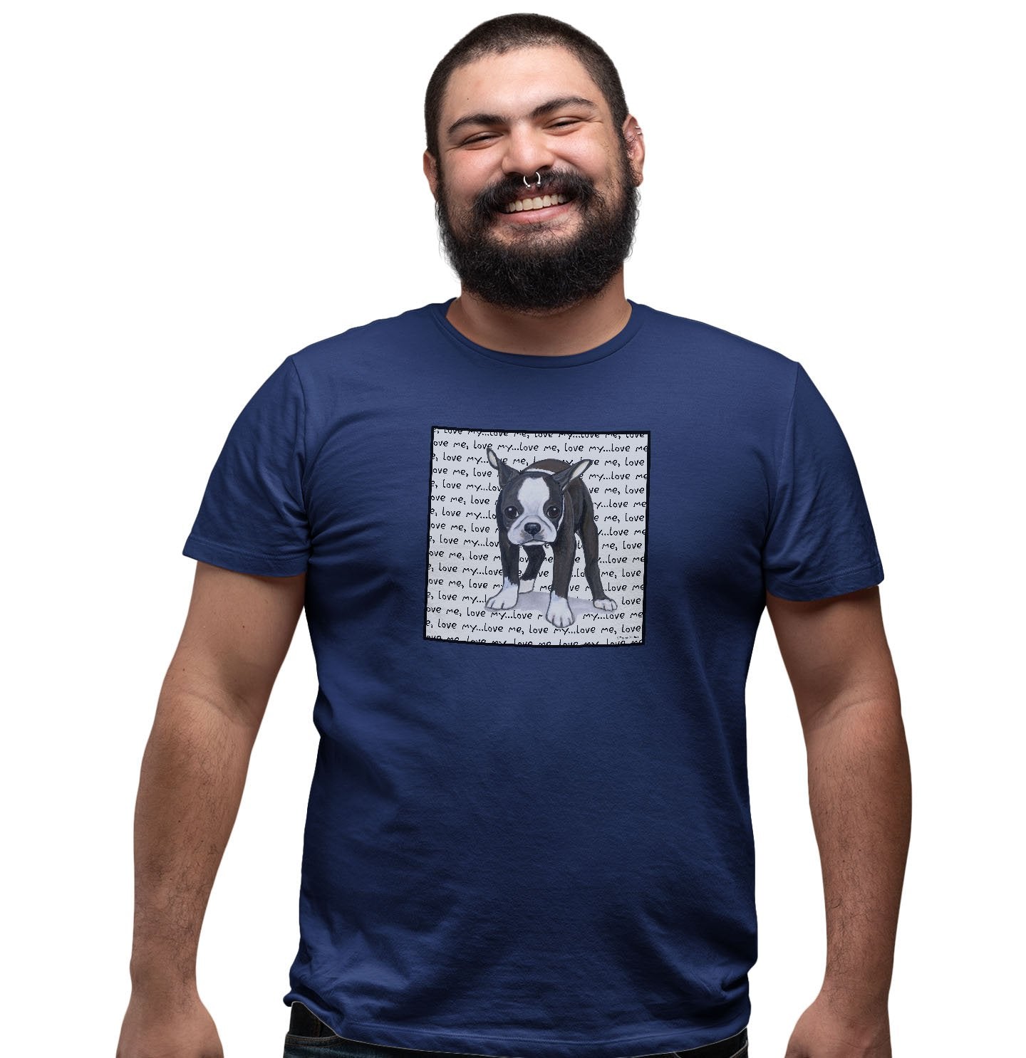 Boston Terrier Puppy Love Text - Adult Unisex T-Shirt