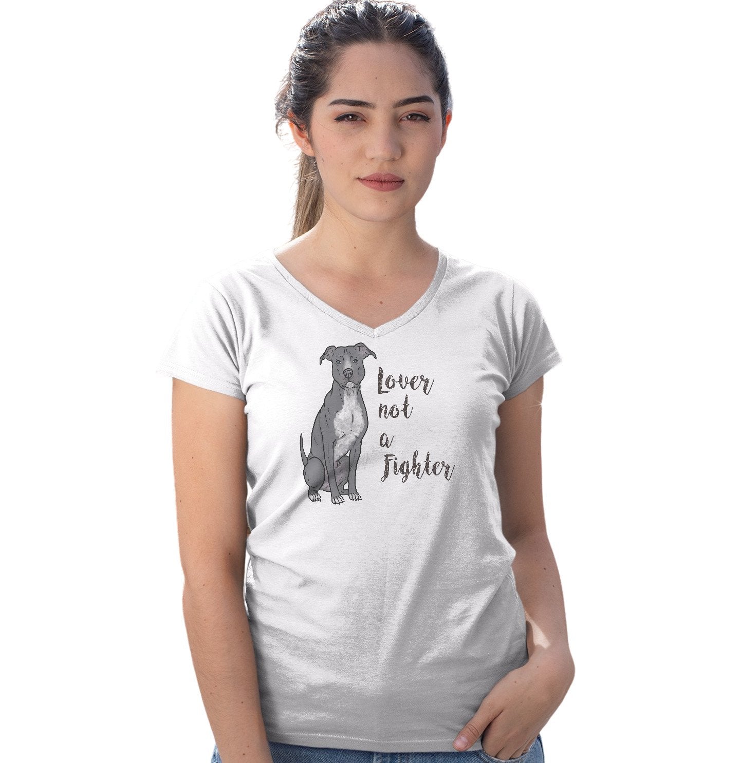 Animal Pride - Grey Pit Bull Lover Not Fighter - Women's V-Neck T-Shirt