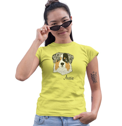 Animal Pride - Blue Merle Aussie Headshot - Women's Fitted T-Shirt