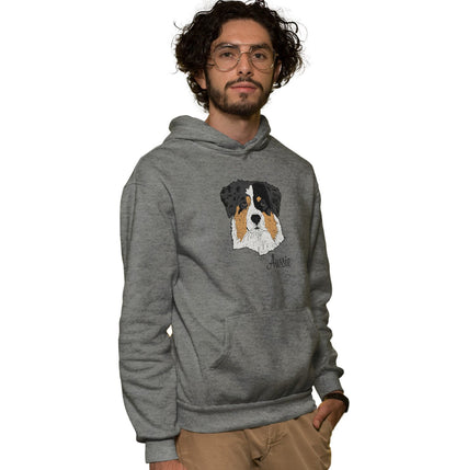 Tri-Color Aussie Headshot - Adult Unisex Hoodie Sweatshirt