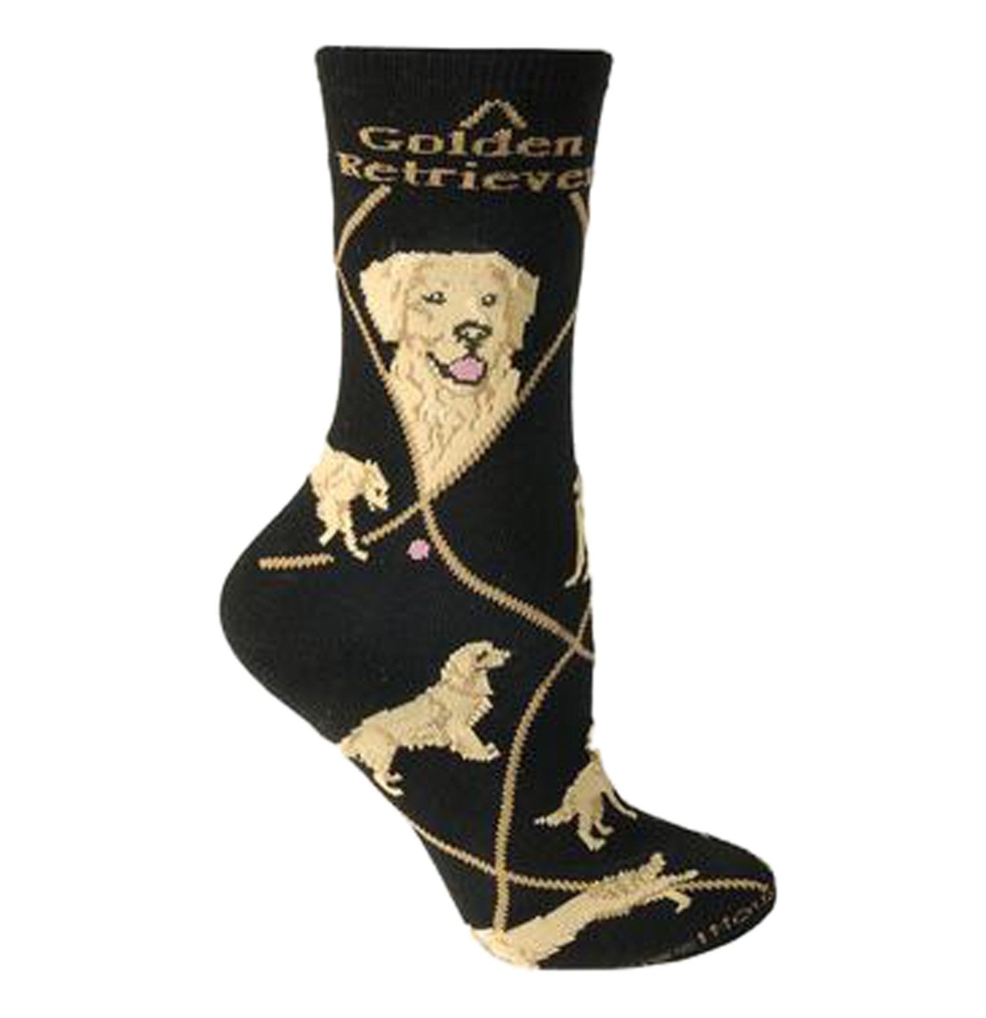 Animal Pride - Golden Retriever on Black - Adult Cotton Crew Socks