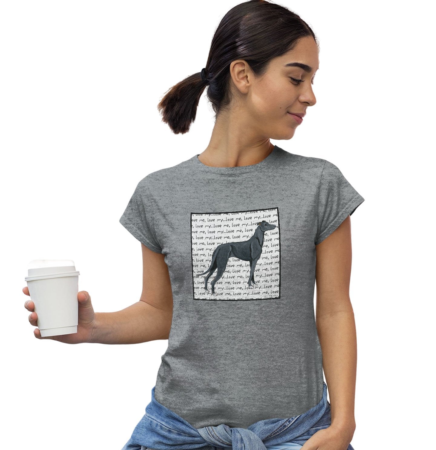 Black Greyhound Love Text - Women's Fitted T-Shirt