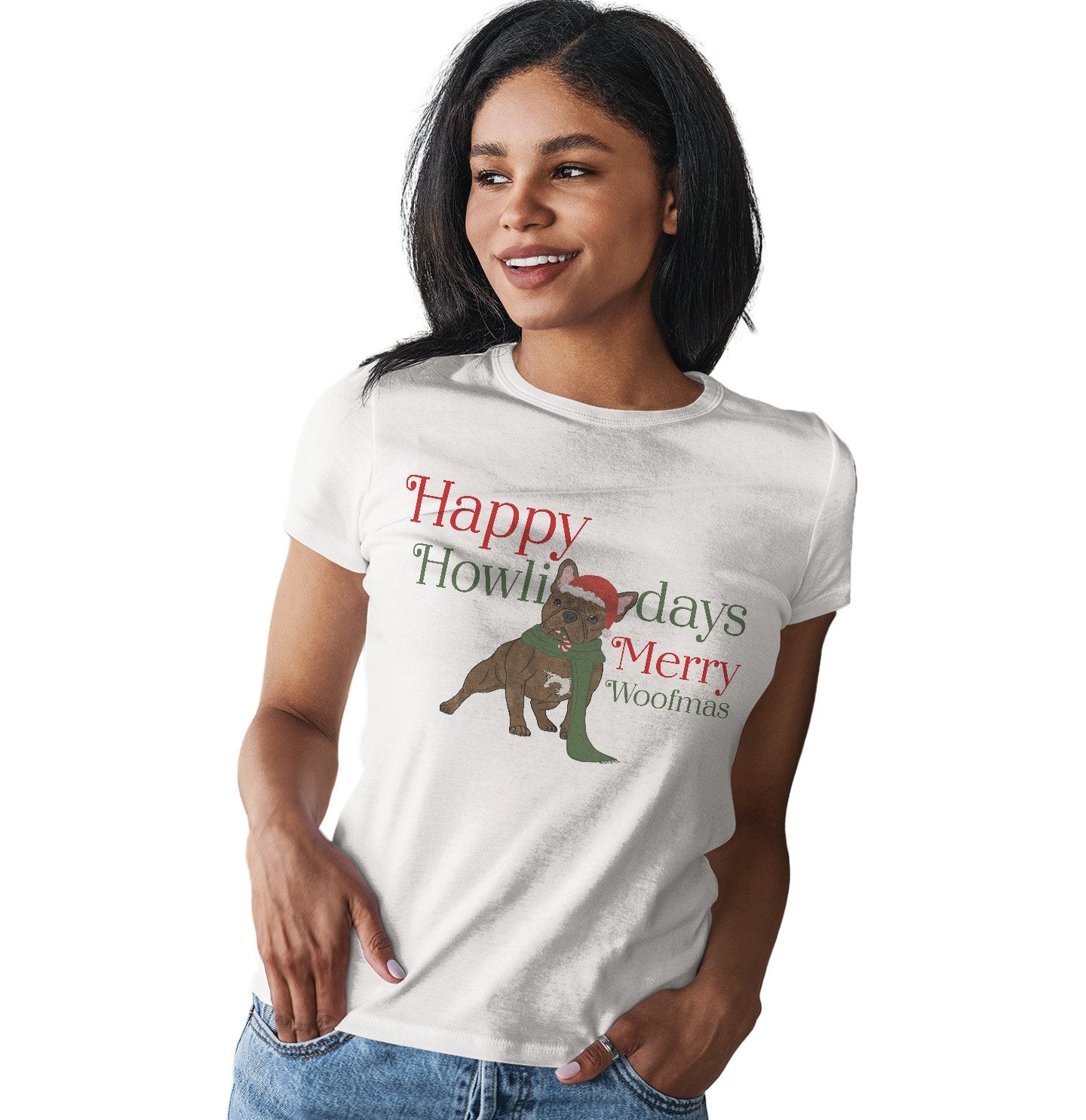 Merry Woofmas Frenchie - Women's Fitted T-Shirt