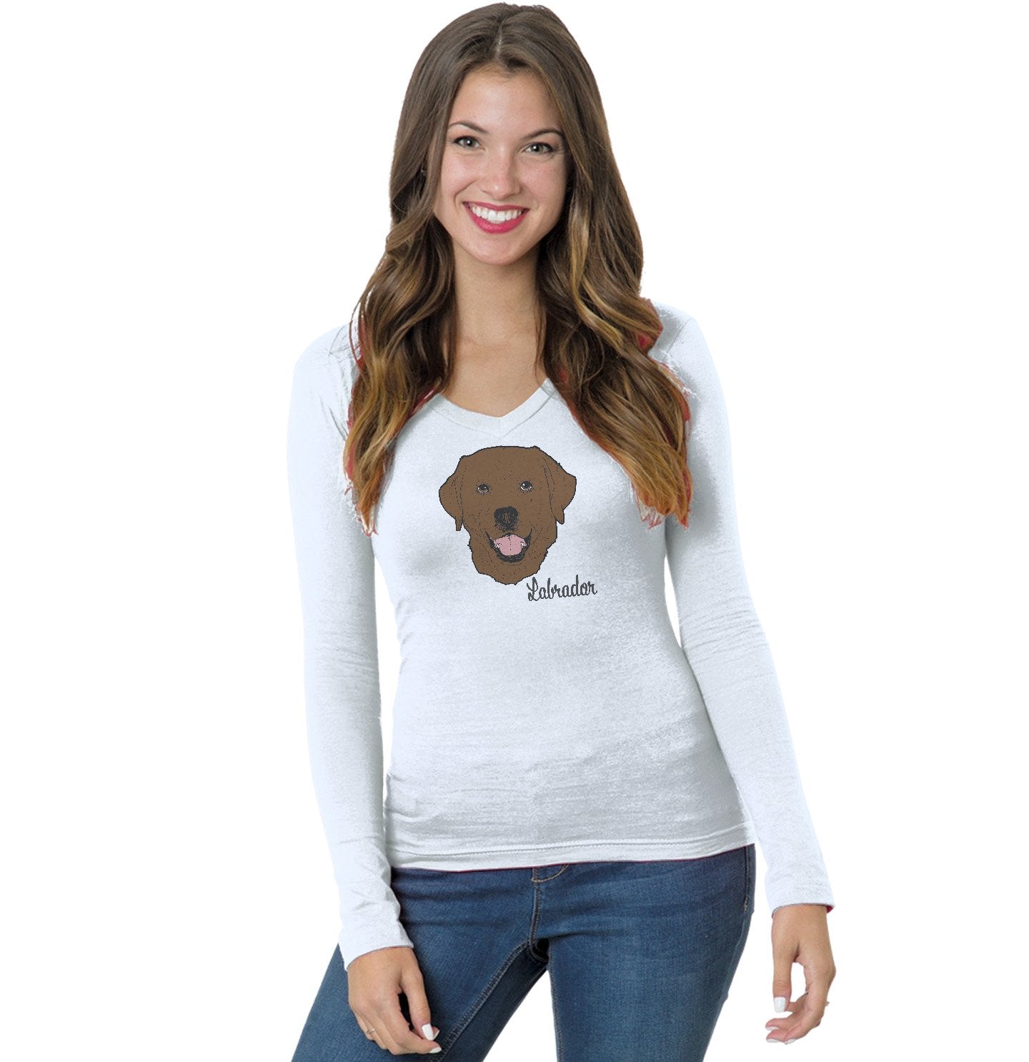 Animal Pride - Chocolate Labrador Headshot - Women's V-Neck Long Sleeve T-Shirt