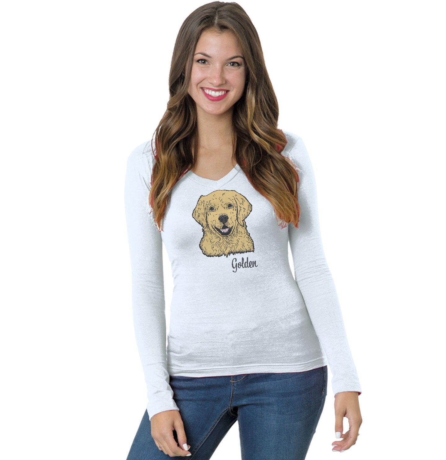 Animal Pride - Golden Retriever Headshot - Women's V-Neck Long Sleeve T-Shirt