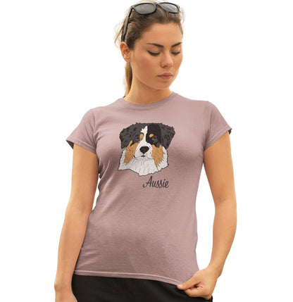 Tri-Color Aussie Headshot - Women's Fitted T-Shirt