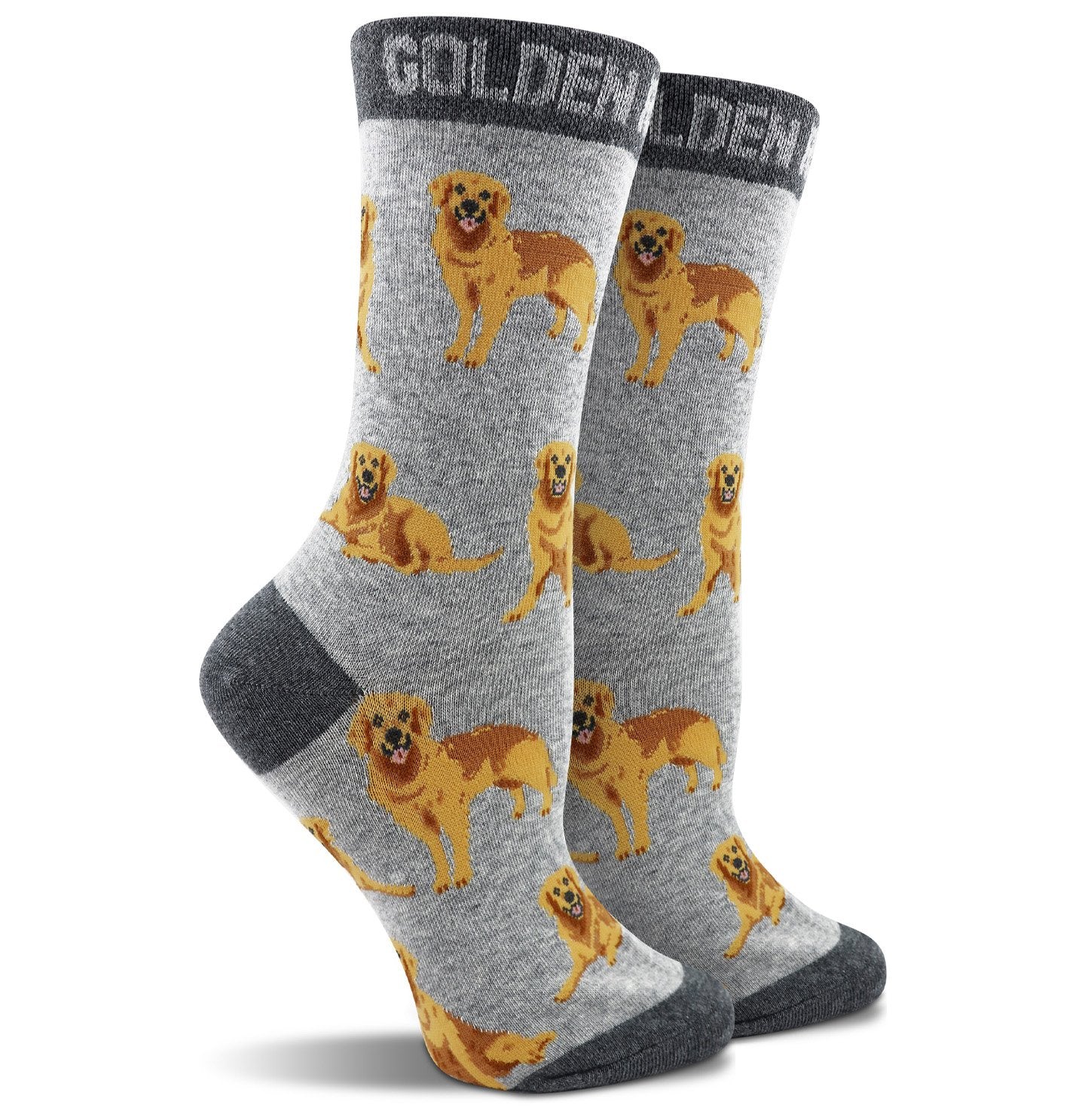 Animal Pride - Golden Retriever Pattern on Grey - Adult Cotton Crew Socks