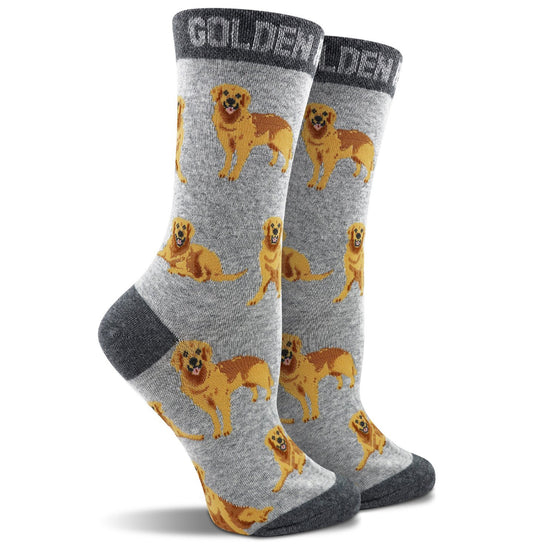 Animal Pride - Golden Retriever Pattern on Grey - Adult Cotton Crew Socks