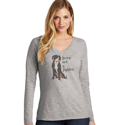 Black & White Pit Bull Lover Not Fighter - Women's V-Neck Long Sleeve T-Shirt