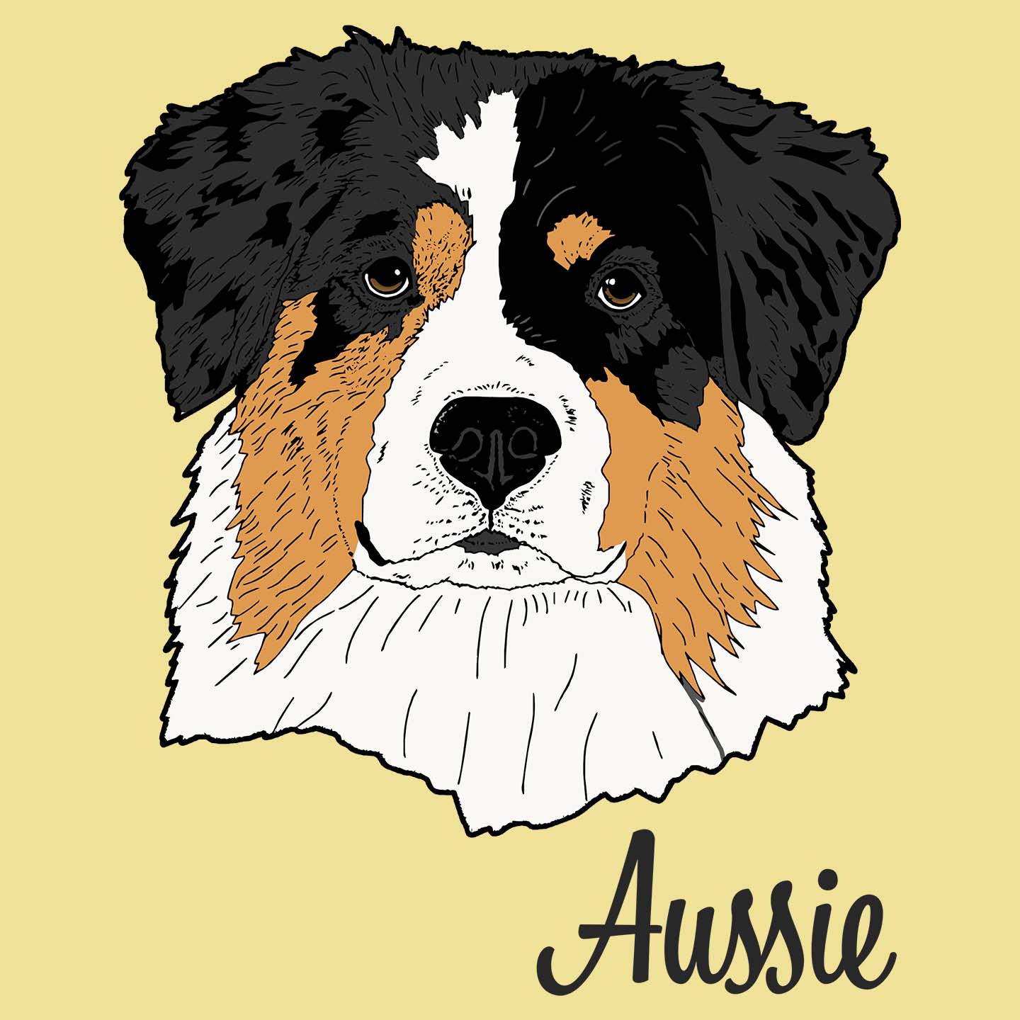 Tri-Color Aussie Headshot - Adult Unisex T-Shirt