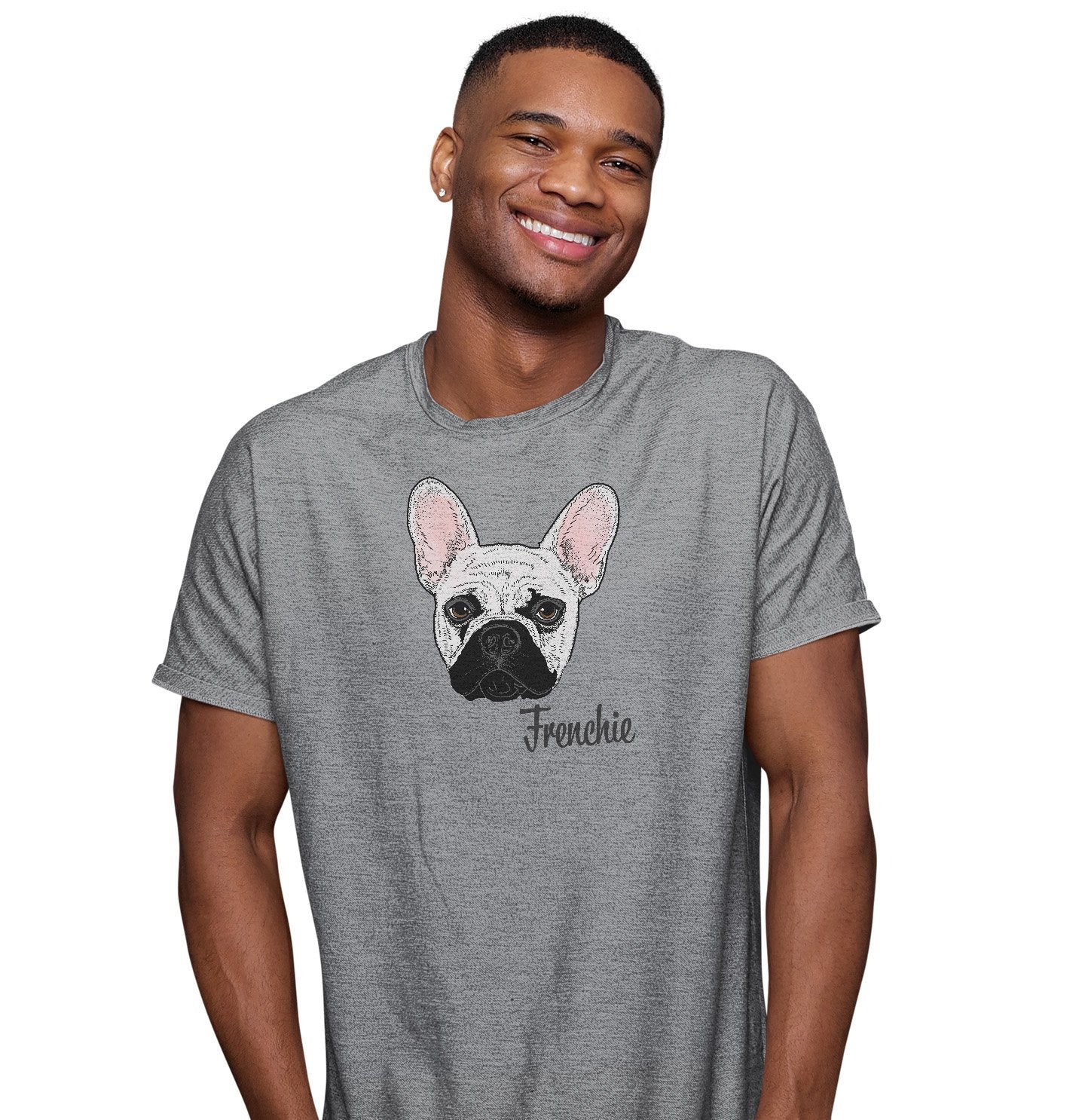 White Frenchie Headshot - Adult Unisex T-Shirt