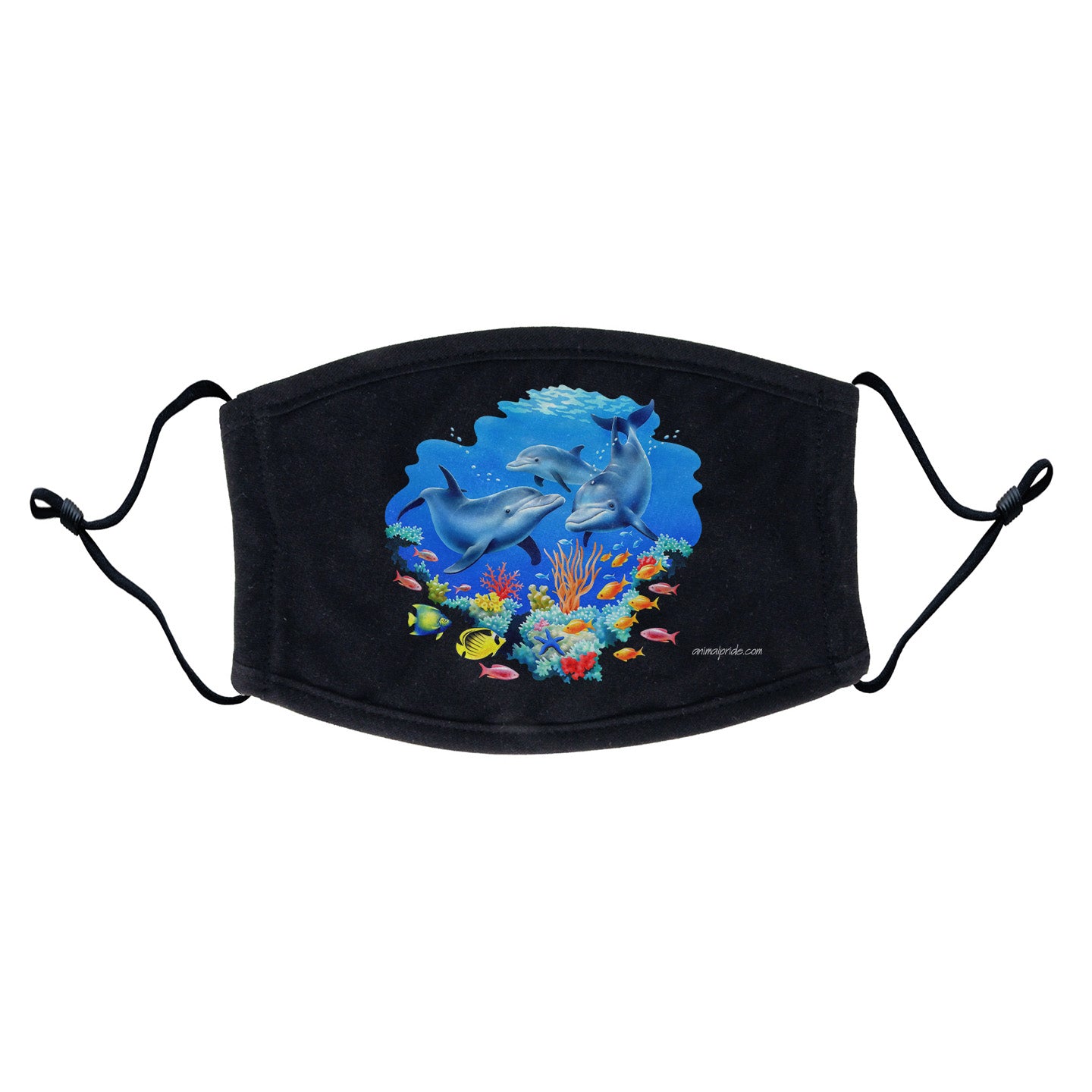Dolphin Reef Face Mask - Adjustable Ear Loops, Reusable & Washable, Cloth - Animal Pride