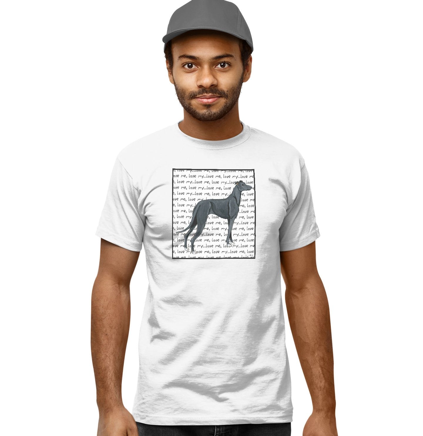 Black Greyhound Love Text - Adult Unisex T-Shirt