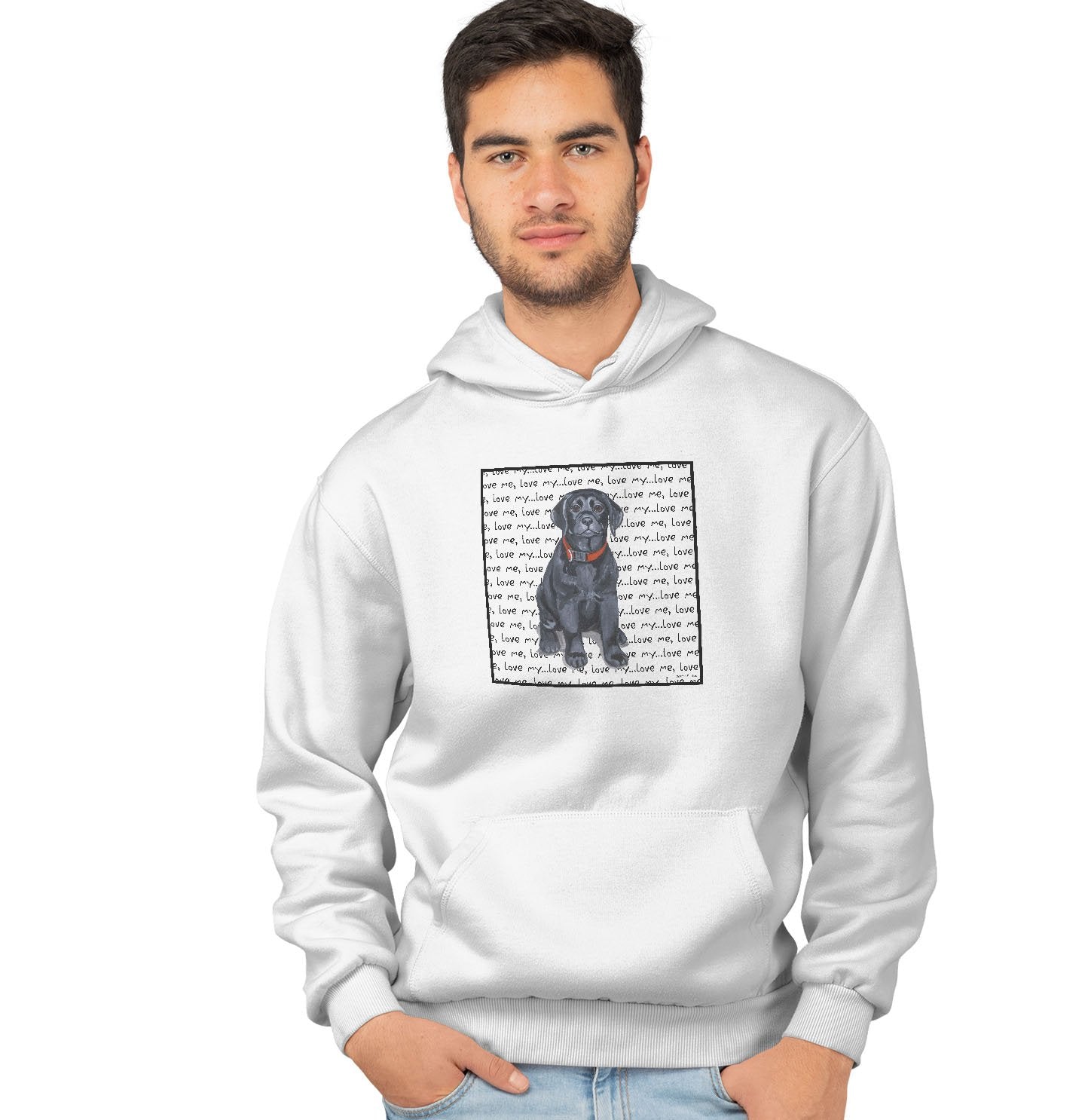 Black Lab Puppy Love Text - Adult Unisex Hoodie Sweatshirt