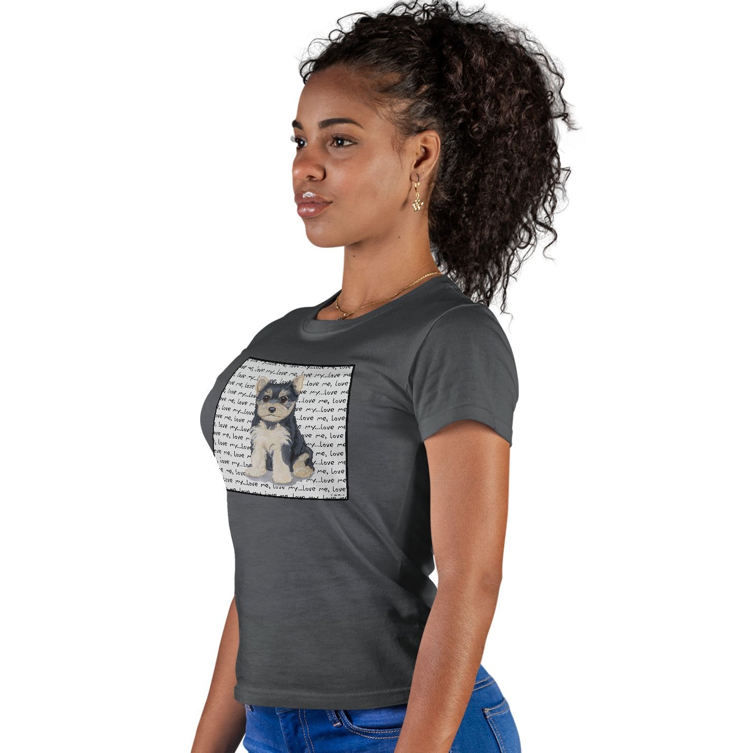 Yorkie Puppy Love Text - Women's Fitted T-Shirt