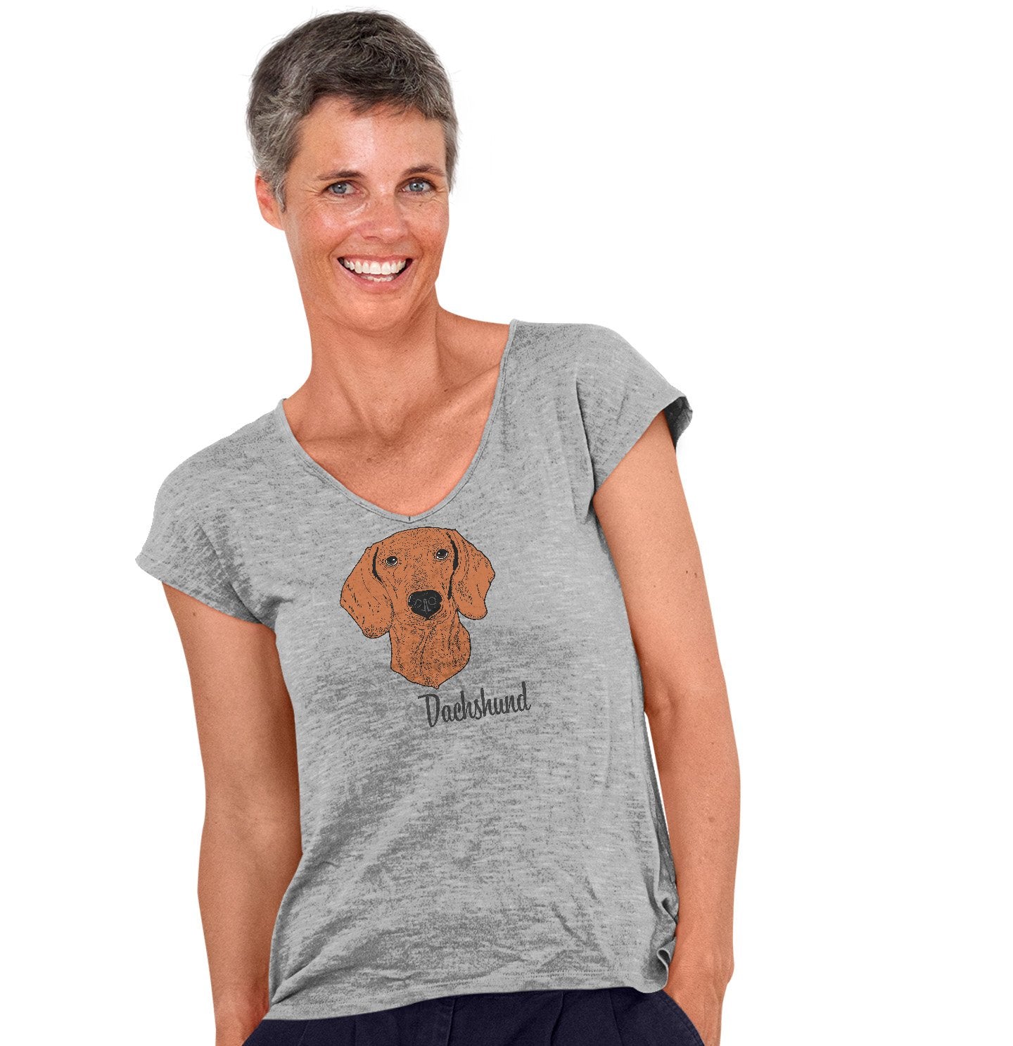 Animal Pride - Red Dachshund Headshot - Women's V-Neck T-Shirt