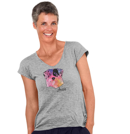 Colorful Australian Shepherd Headshot - Women's V-Neck T-Shirt