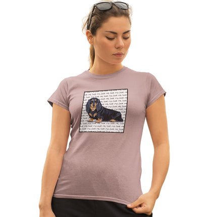 Black Long Haired Dachshund Love Text - Women's Fitted T-Shirt