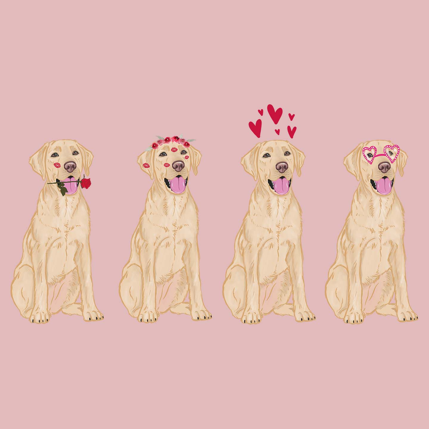 Yellow Lab Love Line Up - Women's Fitted T-Shirt