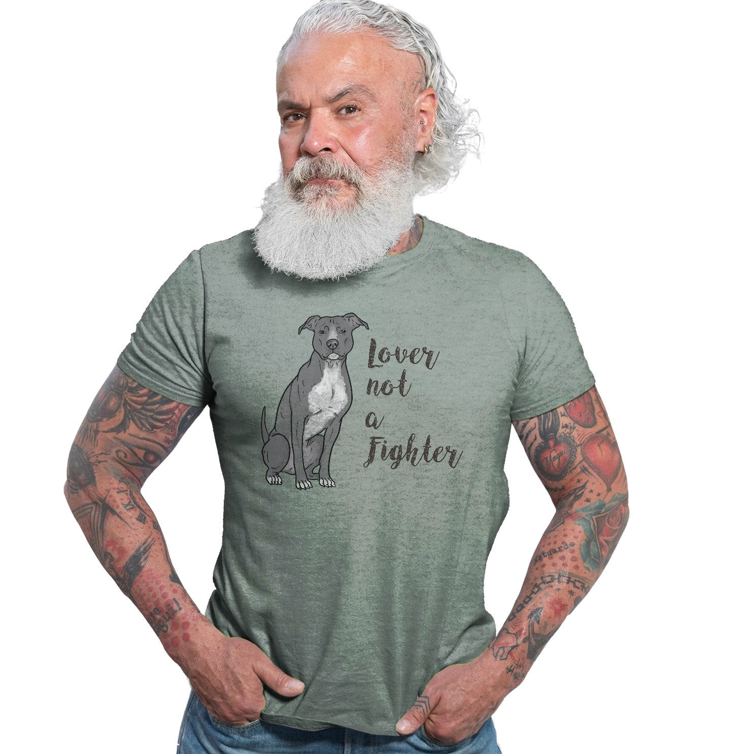 Grey Pit Bull Lover Not Fighter - Adult Tri-Blend T-Shirt