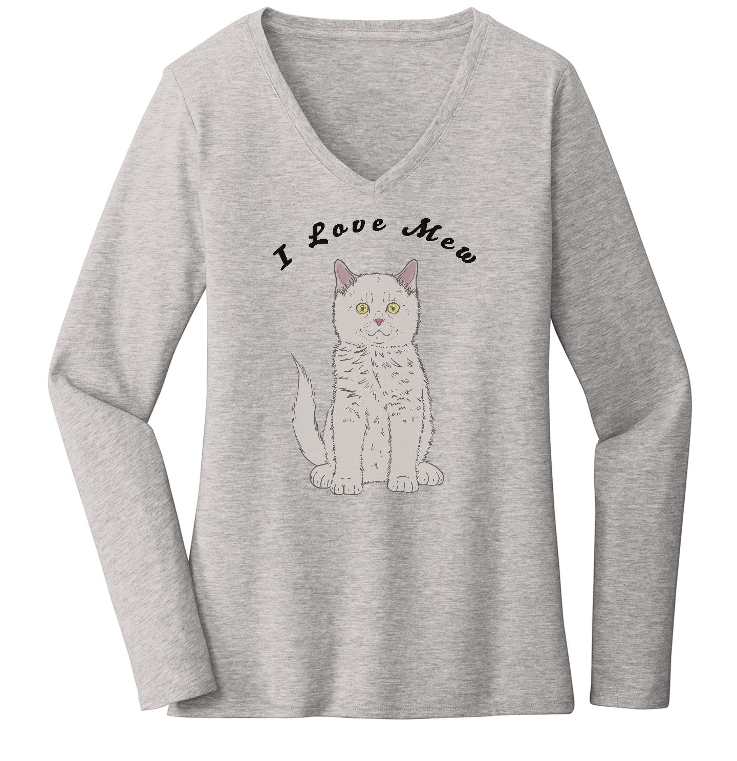 I Love Mew Cat - Women's V-Neck Long Sleeve T-Shirt