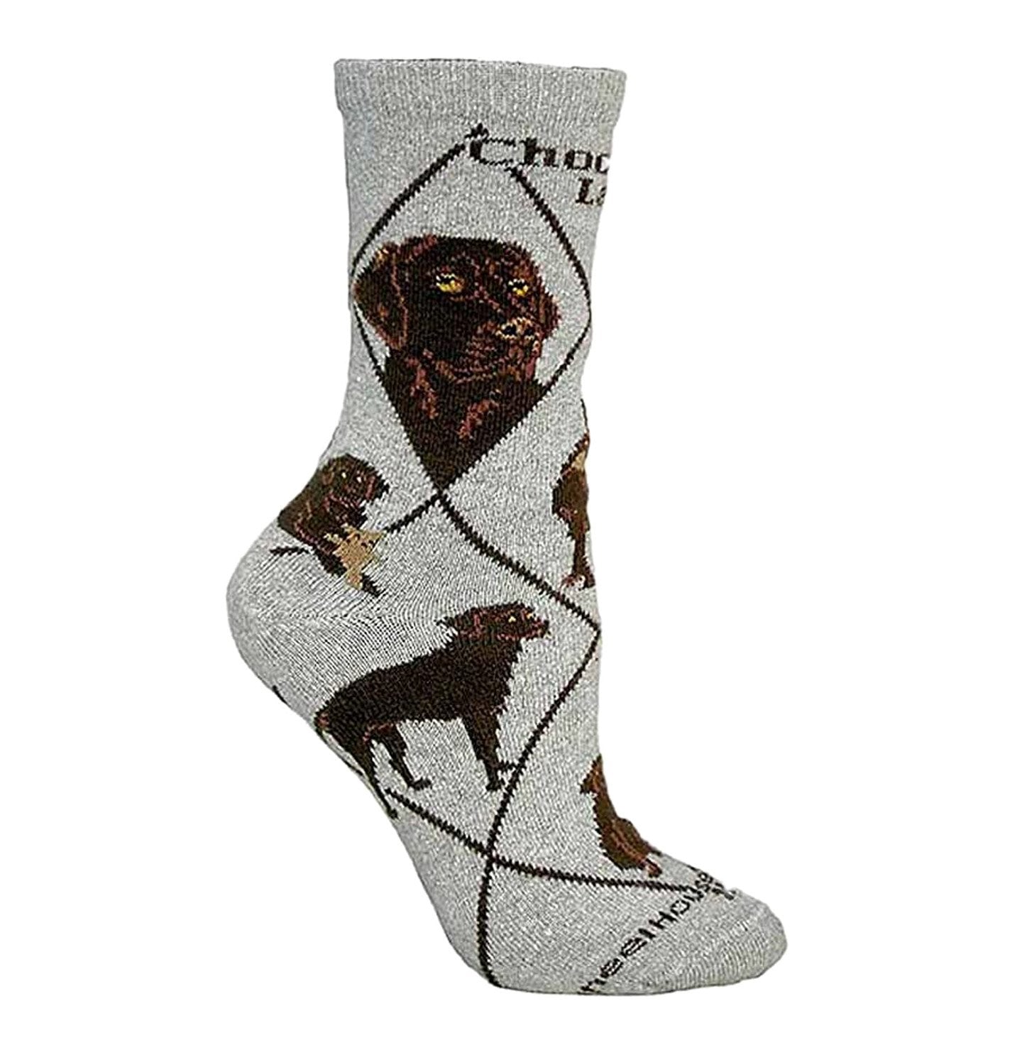 Animal Pride - Chocolate Lab on Grey - Adult Cotton Crew Socks