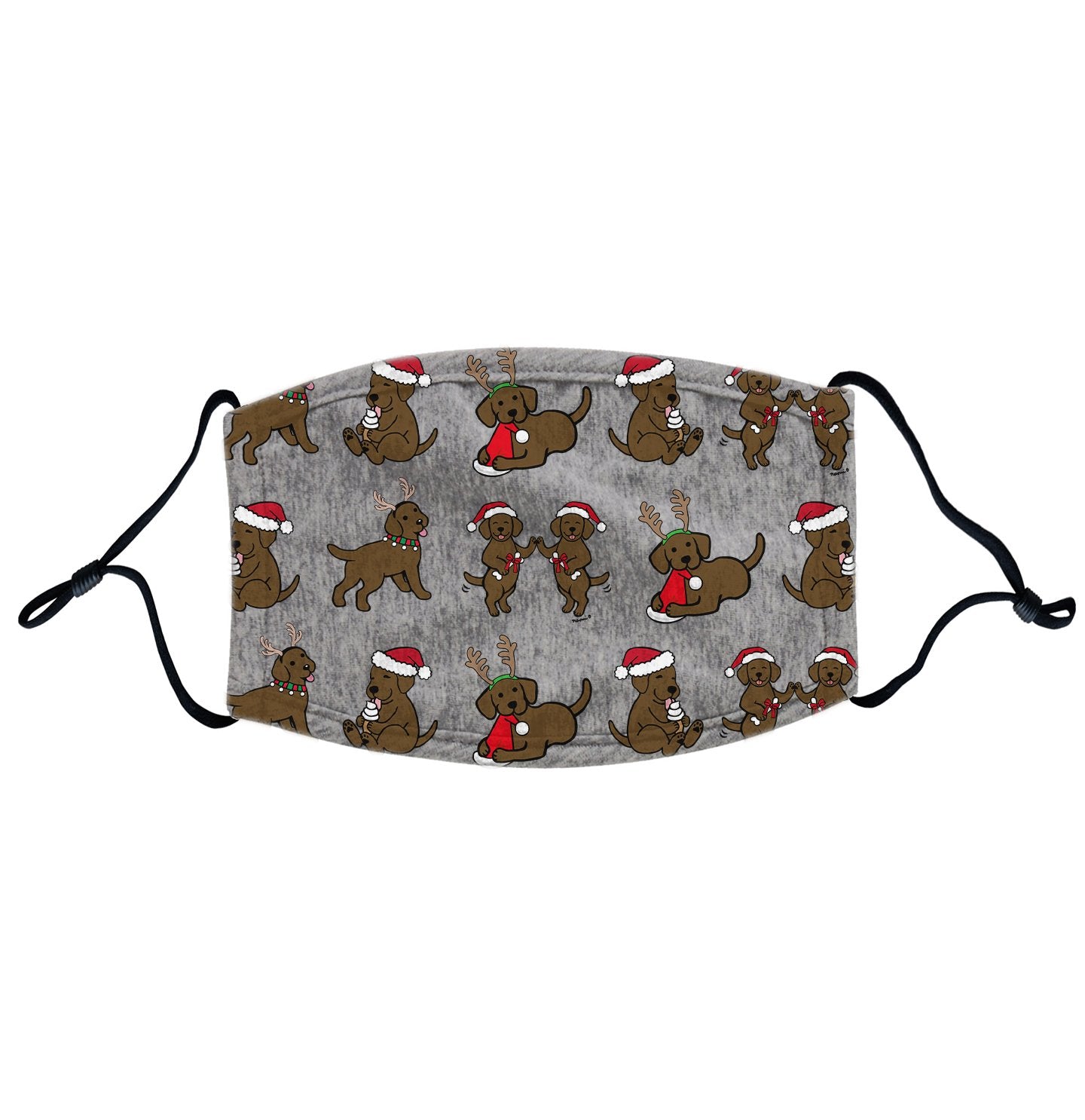 Christmas Chocolate Lab Puppy Pattern - Adult Adjustable Face Mask