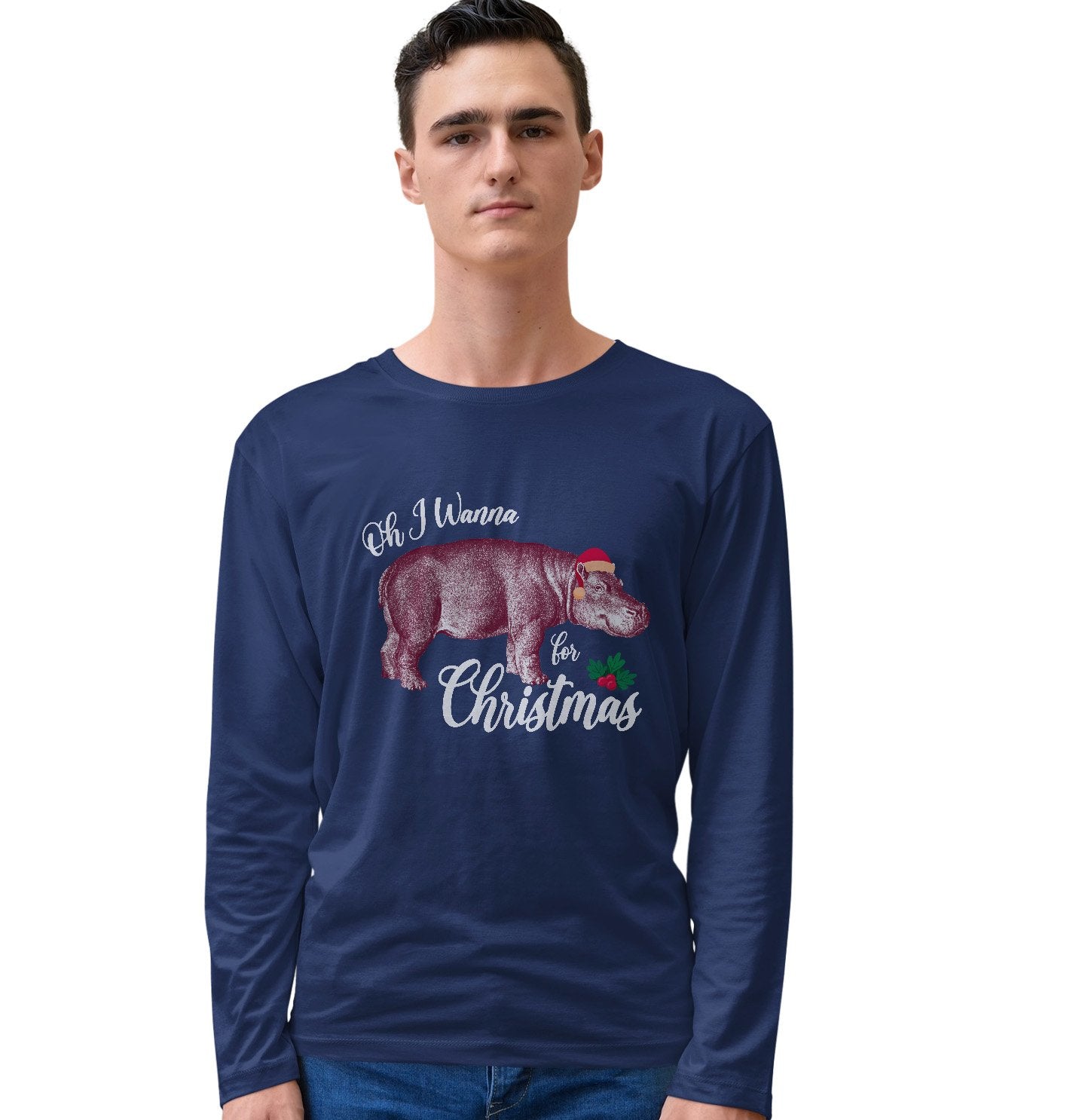 Animal Pride - Hippopotamus for Christmas - Adult Unisex Long Sleeve T-Shirt